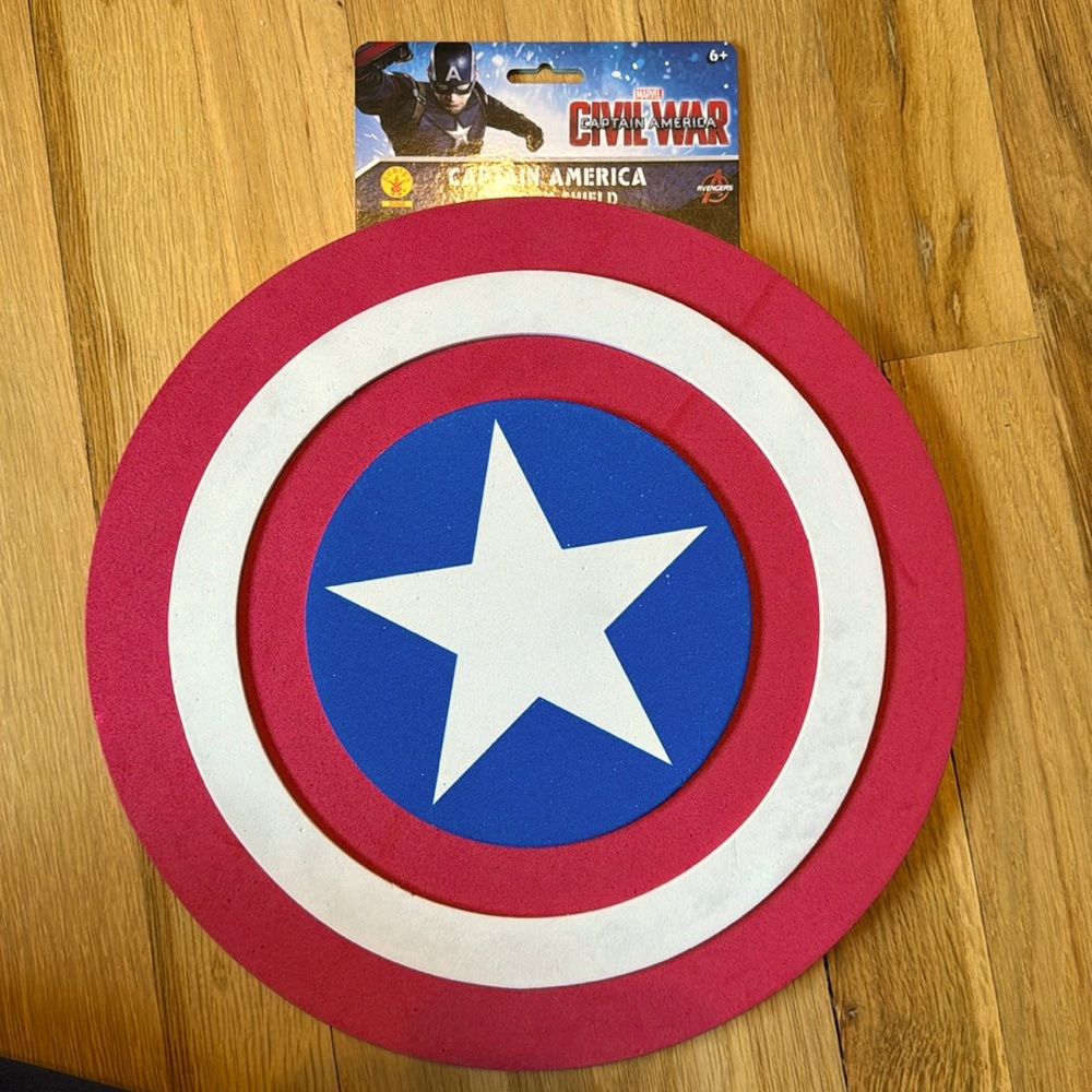 NWT - 12” Foam Captain America Shield with elastic straps/handles